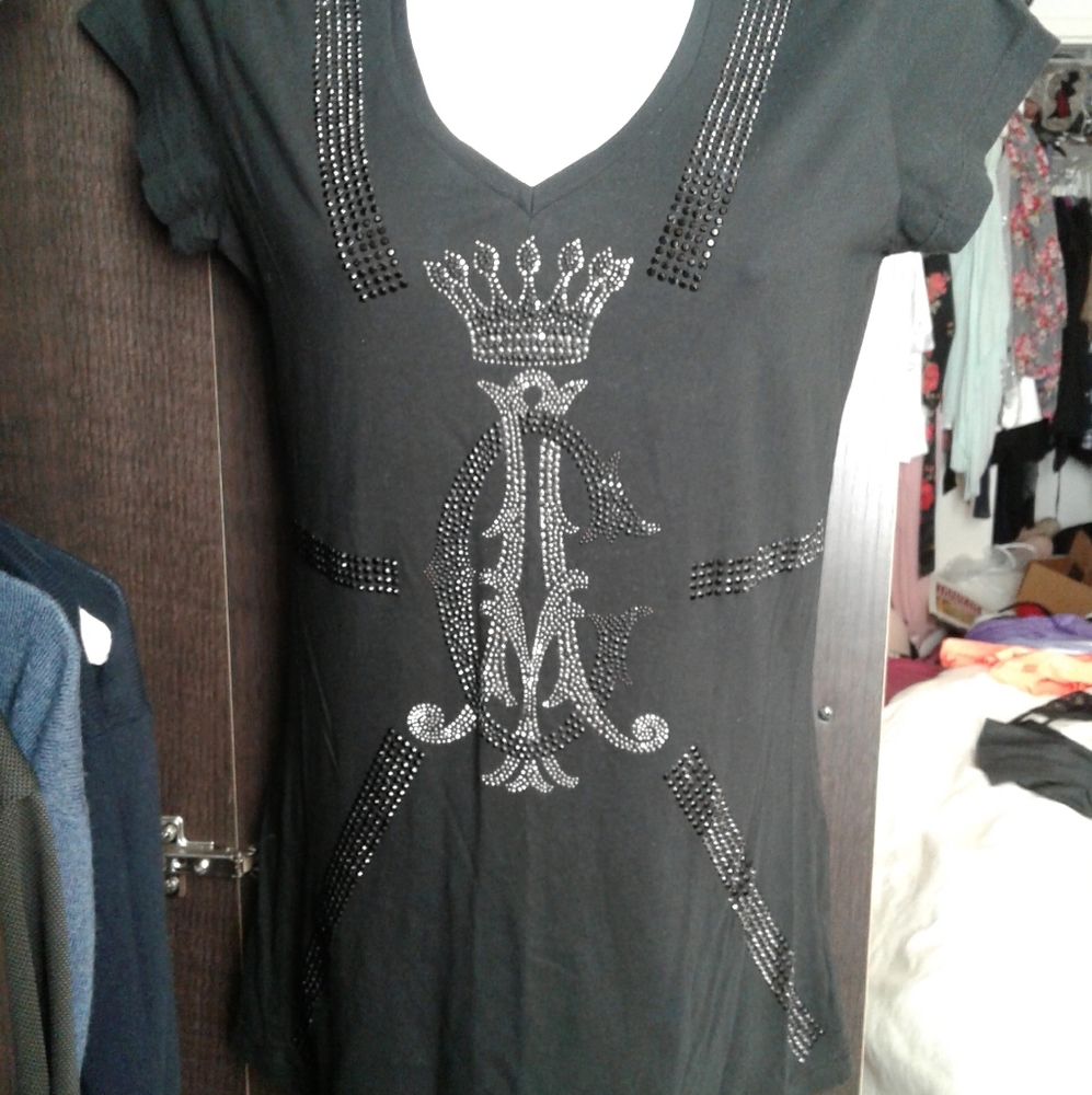 Christian Audigier Black Sequin Top